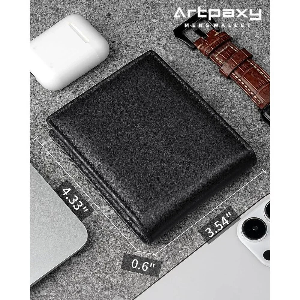 Men's Classic Holders Bifold Wallet Card Black Genuine Leather 2 Cash Pockets